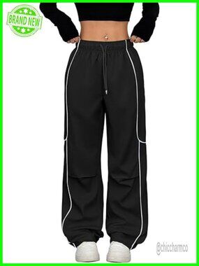 Y2K Parachute Cargo Jogger Pants Contrast Pipping Sweatpants